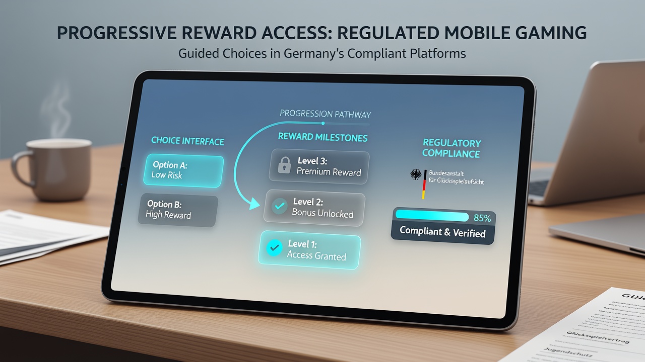 Darstellung einer mobilen App-Schnittstelle mit Fortschrittsanzeigen und Belohnungsstufen in regulierten deutschen Gaming-Plattformen
