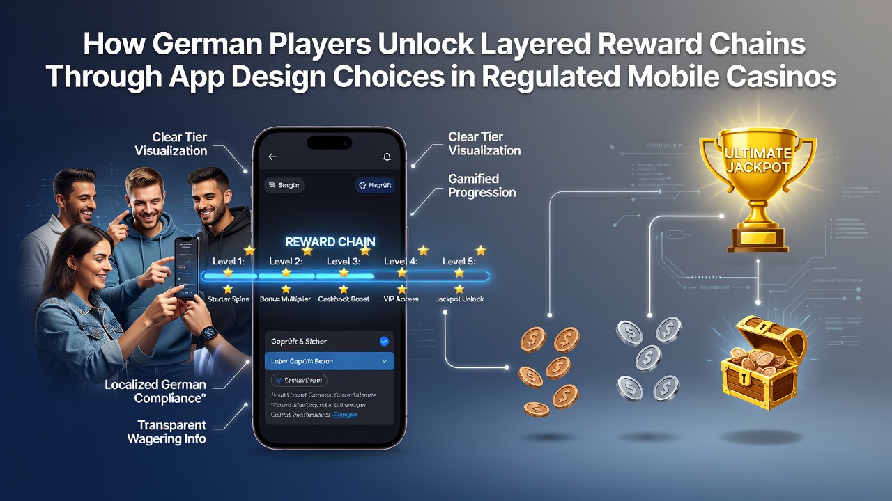 Illustration zu App-Design-Elementen und Belohnungsketten in deutschen mobilen Casinos
