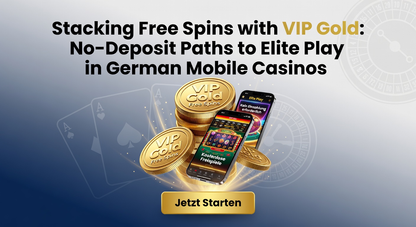 VIP-Gold-Tier mit stapelnden Freispiel-Chips und No-Deposit-Symbolen auf einem Mobilbildschirm