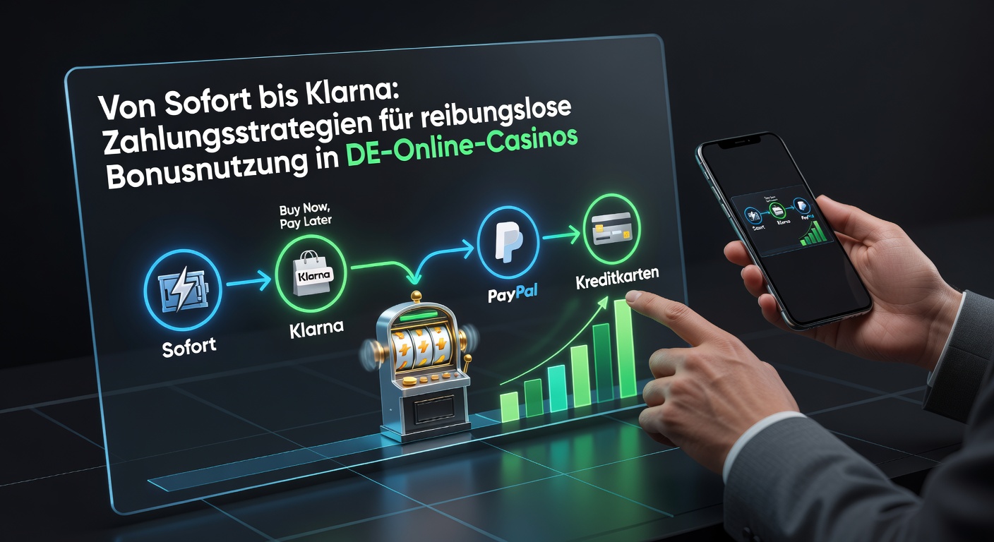 Grafik mit Zahlungsmethoden-Icons wie Sofort, Klarna und Giropay vor einem Casino-Hintergrund, die reibungslose Transaktionen symbolisieren