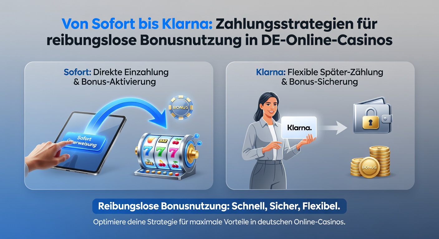 Detaillierte Infografik zu Sofort- und Klarna-Transaktionen in Online-Casinos, mit Zeitachsen und Bonus-Icons